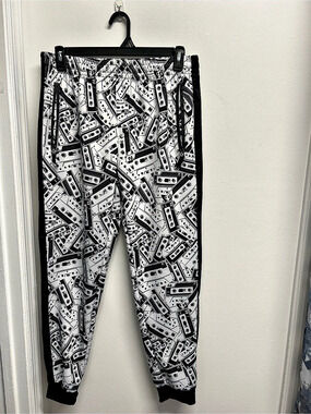G-NET Cassette Print Track Pants White & Black XL 80’s 90’s Streetwear